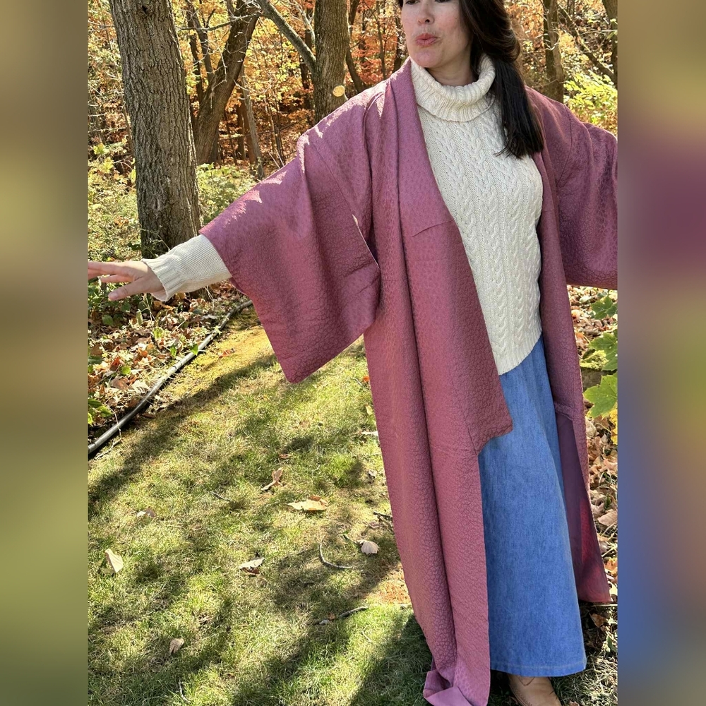 Vintage Silk Plum Kimono Lined with Family Crest